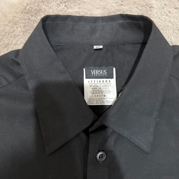 Versus Versace Mens Black Shirt IT 36/50 Long Sleeve Zipper Cuffs Italy Made M/L - Picture 6 of 14